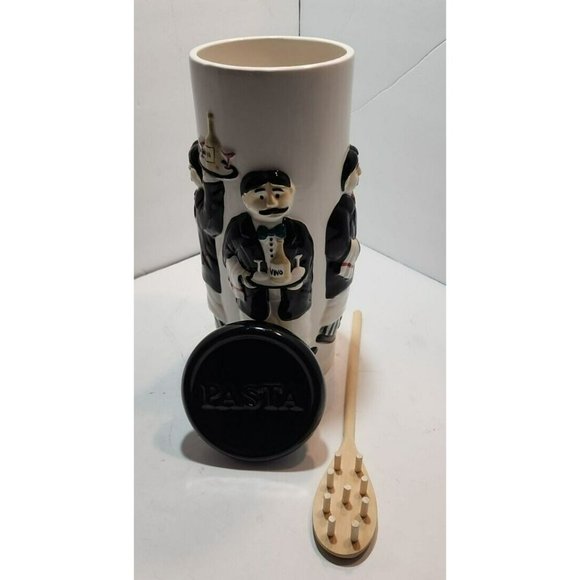 Houston Harvest Ceramic Tall Pasta Storage Container with Waiters in Relief - Picture 11 of 16